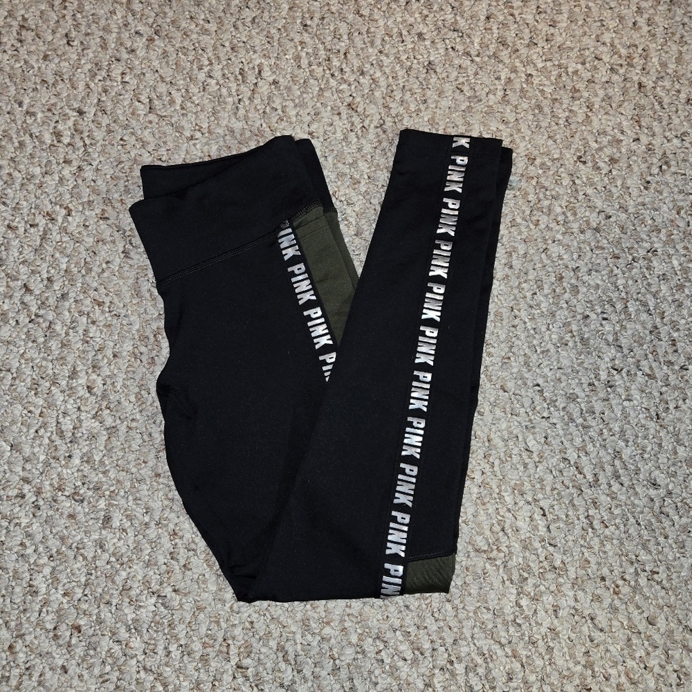 Victoria’s Secret PINK Cozy Yoga Leggings Black Army Green Women’s Size Small